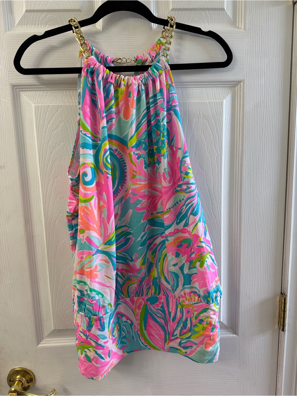Lily Pulitzer NWT Bowen Gold Chain Halter top print Carnivale coral